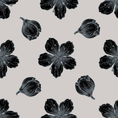 El çizimi şeftali çiçekleri ile kusursuz desen