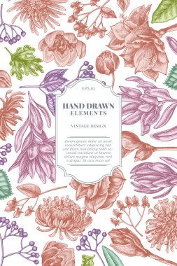 Pastel viburum, hypericum, lale, aster, lökosadendron, amilis içeren kart tasarımı