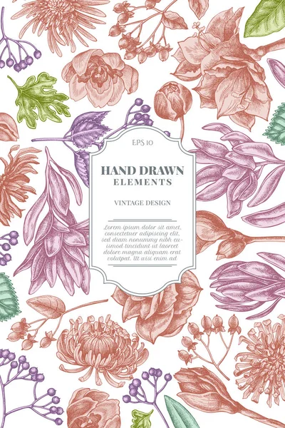 Pastel viburum, hypericum, lale, aster, lökosadendron, amilis içeren kart tasarımı