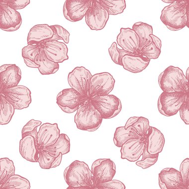 Kusursuz desenli, elle çizilmiş pastel sakura çiçekleri