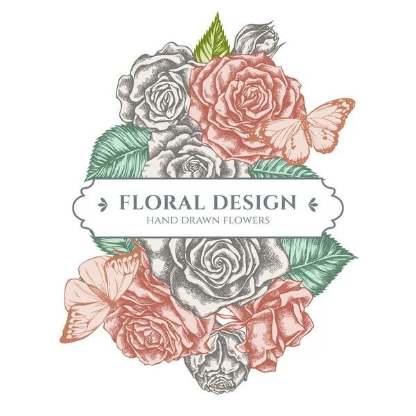 Diseño de ramo floral con pastel gran punta naranja, tigre liso, rosas — Vector de stock