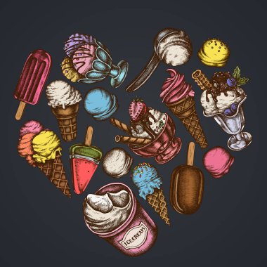 Dondurma kaseleri, dondurma kovası, dondurma külahı, dondurma külahı, dondurma kepçesi, dondurma topları...