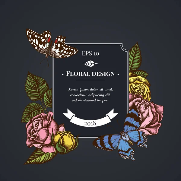 レモン蝶とダークバッジのデザイン,アルシデスagathyrus,バラ — ストックベクタ