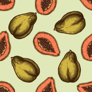Seamless pattern with hand drawn colored papaya