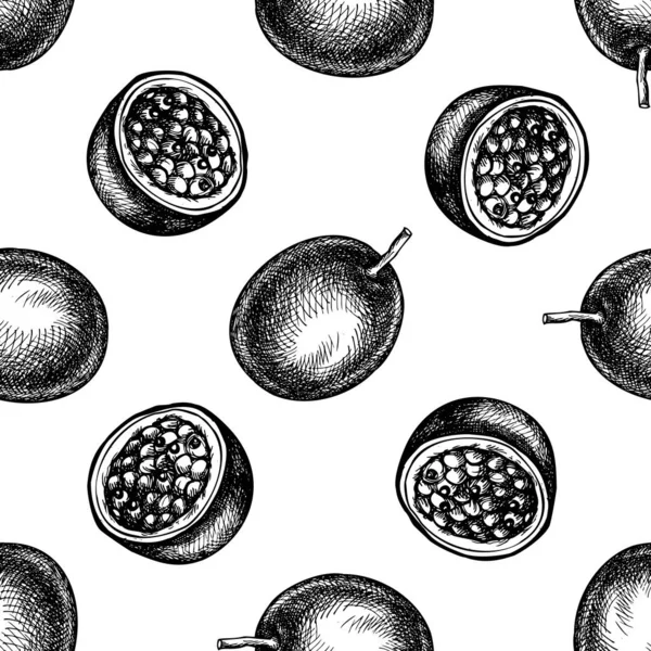 Безшовний візерунок з чорно-білими фруктами пристрасті — стоковий вектор