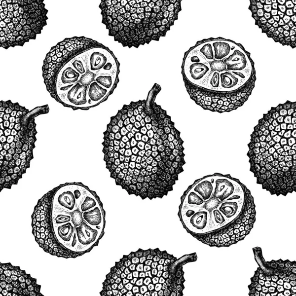 Бесшовный рисунок с черно-белым джекфрутом — стоковый вектор