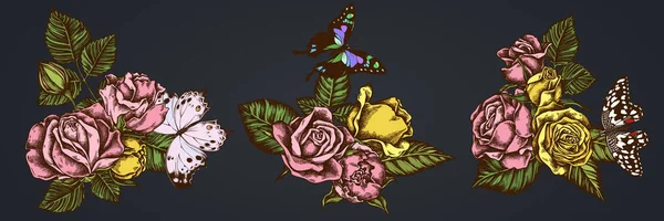 Renkli limon kelebeği çiçek buketi, mor benekli kırlangıç kuyruğu, ormanın anası, güller.