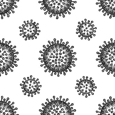 Siyah ve beyaz koronavirüs bakteri hücresi ile kusursuz desen