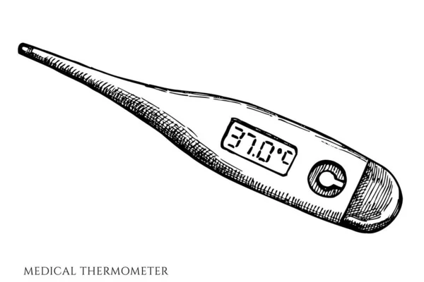Vektorová sada ručně kresleného černo-bílého lékařského teploměru — Stockový vektor