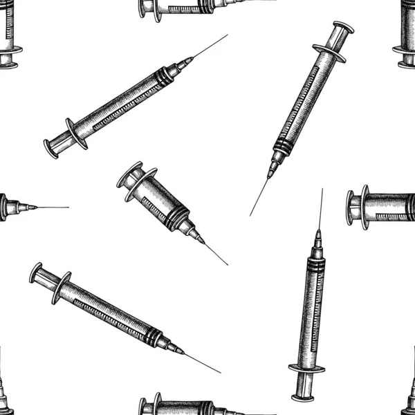 Seamless pattern with black and white syringe — Stock Vector