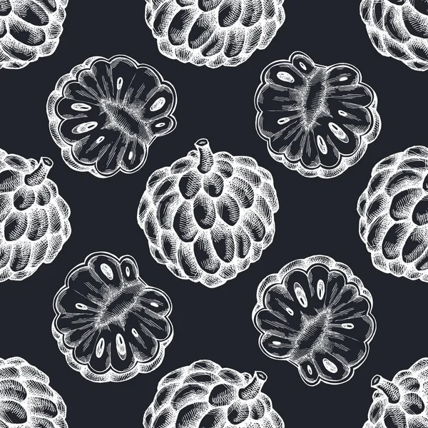 Seamless pattern with hand drawn chalk sugar-apple — стоковый вектор