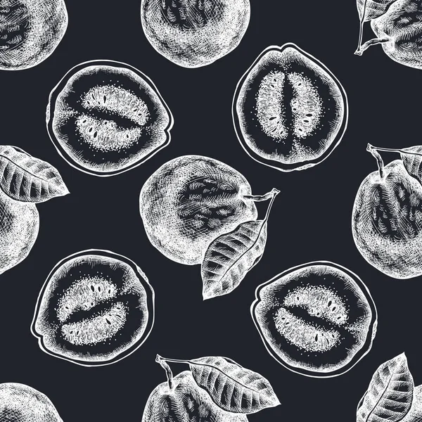 Seamless pattern with hand drawn chalk guava — стоковый вектор