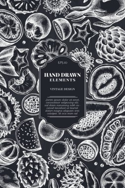 Tebeşir papaya, guava, çarkıfelek meyvesi, yıldız meyvesi, durian, rambutan, pitaya, jackfruit, şeker-apple, soursop, mangosteen