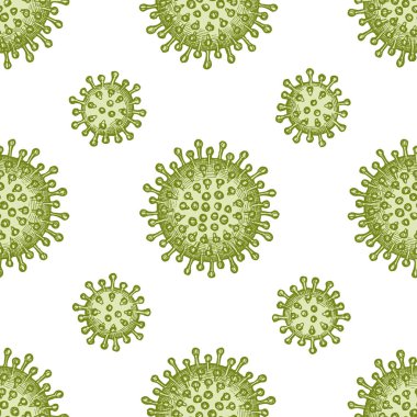 El çizimi pastel Coronavirus bakteri hücresi ile kusursuz desen