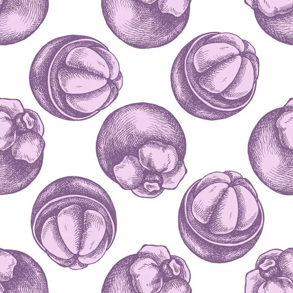 Seamless pattern with hand drawn pastel mangosteen — Stockvektor