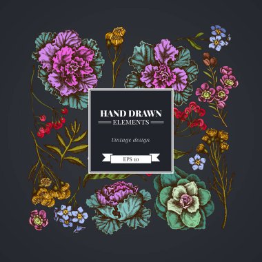 Kare çiçek desenli, balmumu çiçekli, beni unutmayın çiçek, tansi, ardisia, brassica, dekoratif lahana