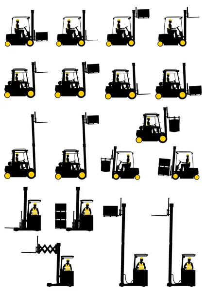 Silhouette dei carrelli elevatori — Vettoriale Stock