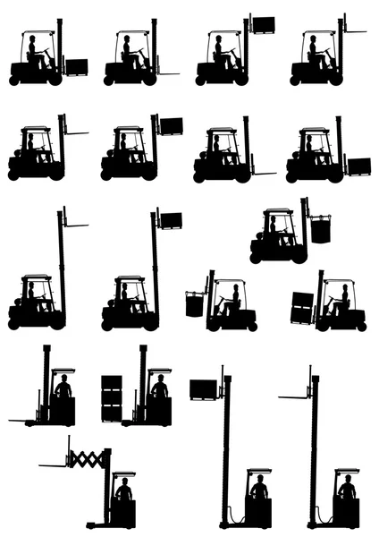 Silhouetten van heftrucks — Stockvector