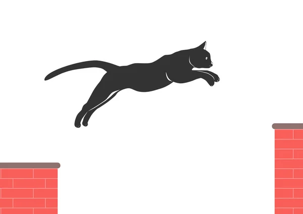 Gato Saltando Silueta Blanco Negro Gato Saltando Vector Plano — Vector de stock