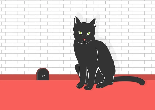 Gato Sentado Junto Pared Ilustración Vectorial Plana — Vector de stock