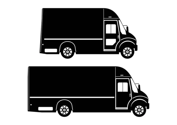 Step Van Modern Courier Van Silhouette Two Length Versions Side — Stock Vector