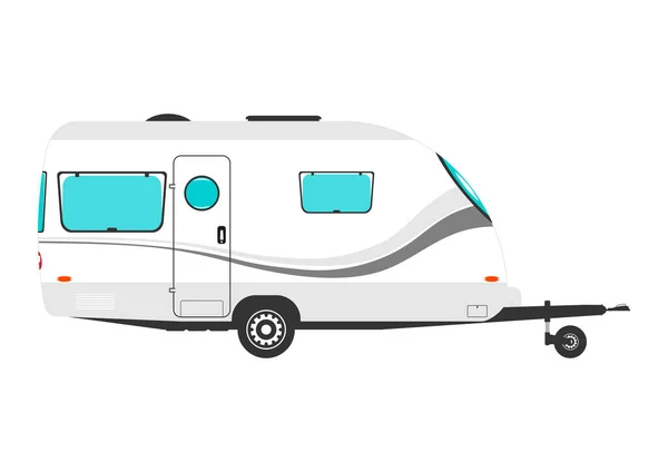 Side View Modern Caravan Simplified Caravan White Background Flat Vector — Stock Vector