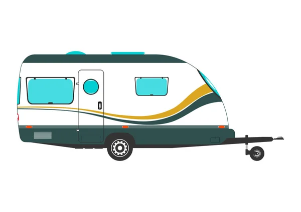 Vista Lateral Caravana Moderna Una Caravana Simplificada Sobre Fondo Blanco — Vector de stock