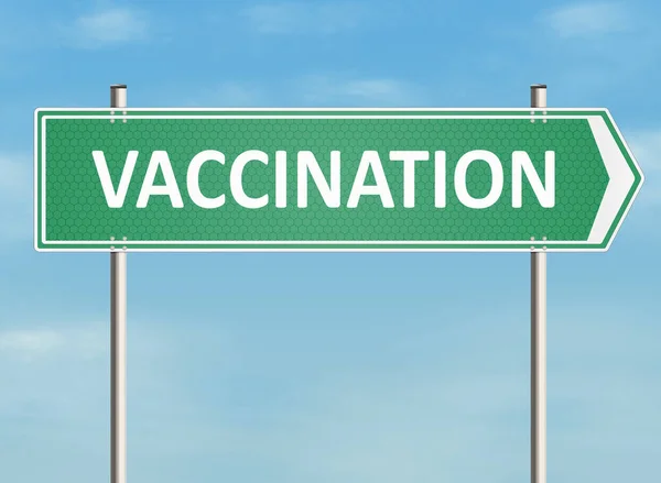 Έννοια Εμβολιασμού Οδική Σήμανση Στο Φόντο Του Ουρανού Λέξη Εμβολιασμός — Φωτογραφία Αρχείου