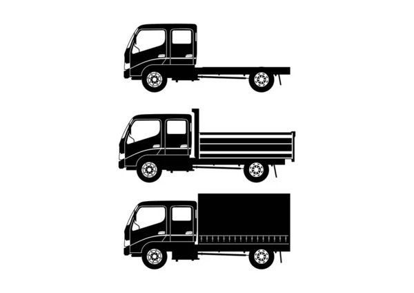 Ensemble Silhouettes Modernes Camion Moteur Double Cabine Chaque Silhouette Compose — Image vectorielle