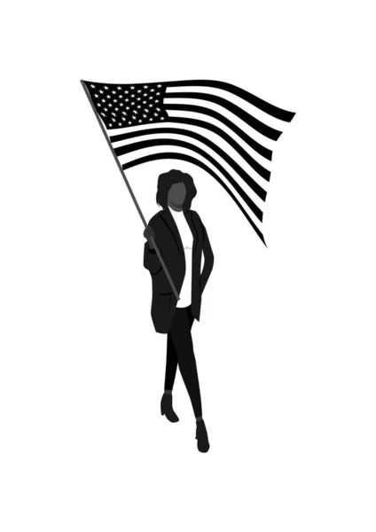 Amerikan Bayrağı Taşıyan Kadın Amerikan Bayrağı Taşıyan Siyah Kadın Düz — Stok Vektör