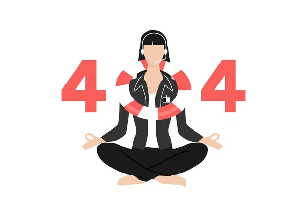 Hata 404 Kavramı Kadın Elinde Can Simidiyle Lotus Pozisyonunda Oturuyor — Stok Vektör
