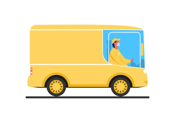 Safe Delivery Concept Courier Wearing Protective Mask Modern Electric Delivery — Stock Vector