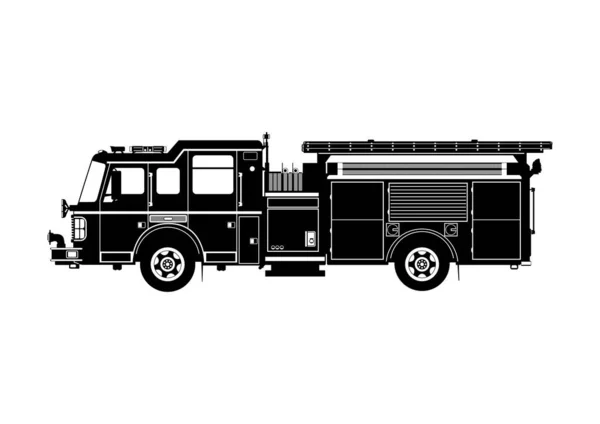 Modern Fire Engine Silhouette Heavy Rescue Pumper Side View Flat — Stock Vector