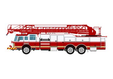Modern itfaiye aracı. Döner merdiven itfaiye aracı. Yan görüş. Düz vektör.