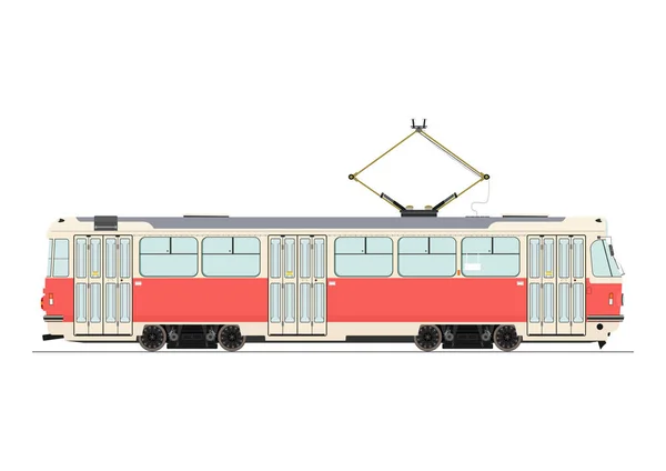 Vintage Electric Tram Side View Flat Vector — Stock Vector