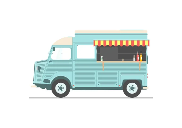 Retro Food Truck Side View Flat Vector — Stock Vector