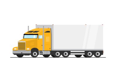 Yarı römorklu traktör ünitesi. Çizgi film ağır kamyonu ve yarı römork. Eğimsiz vektör.