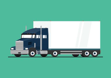 Yarı römorklu traktör ünitesi. Çizgi film ağır kamyonu ve yarı römork. Eğimsiz vektör.