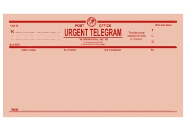 Eski, boş, acil telgraf formu. Eğim olmadan vektörü düzenlemek kolay.