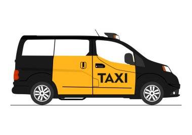 Beyaz arka planda modern bir taksi. Yan görüş. Eğimsiz vektör.