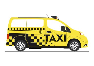 Beyaz arka planda modern bir taksi. Yan görüş. Eğimsiz vektör.