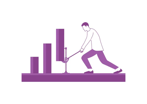 Concepto Plan Crecimiento Hombre Levantamiento Estadísticas Barra Datos Vector Plano — Archivo Imágenes Vectoriales