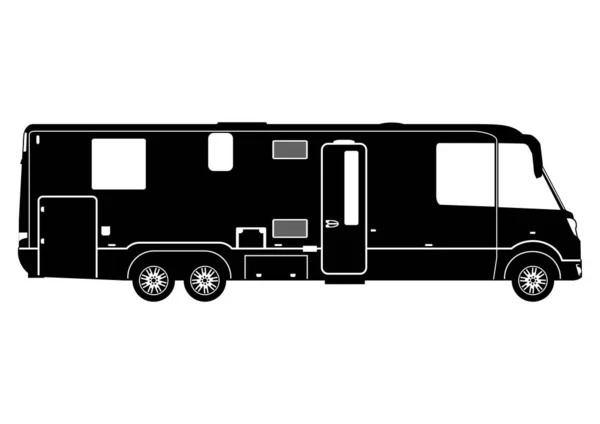 Silueta Autocaravana Vista Lateral Campista Moderno Vector Blanco Negro Sin — Archivo Imágenes Vectoriales