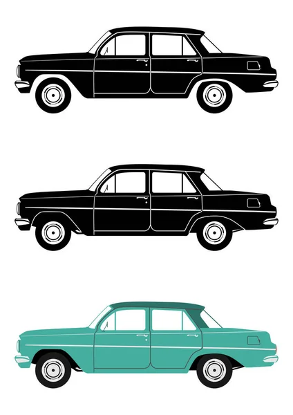 Vintage Sedan Car Side View Flat Vector — Stock Vector