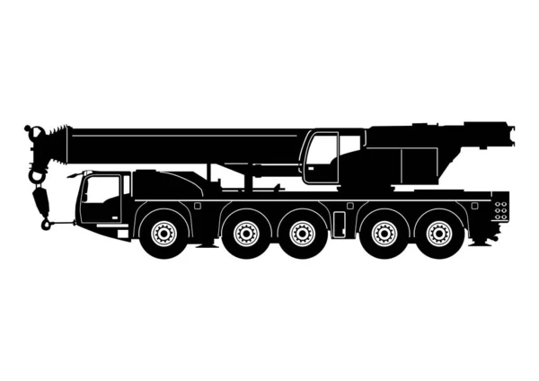 Silhouette Heavy Telecsopic Mobile Crane Side View Flat Vector — Stock Vector