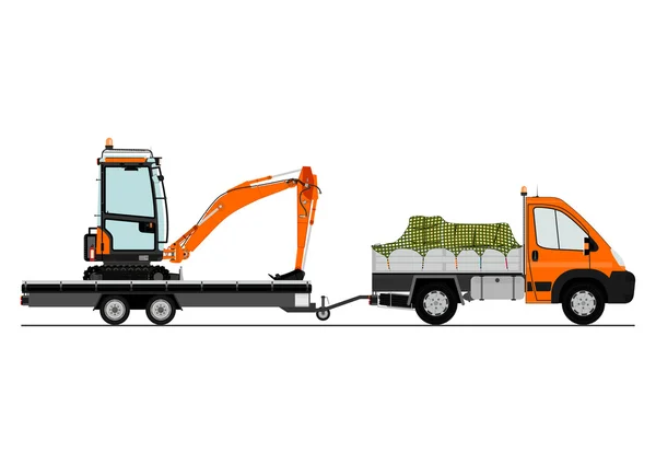 Truck and excavator — Stock Vector