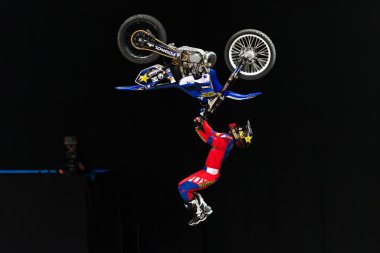 Acrobatic jump from Libor Podmol at the Night of the jumps in St clipart