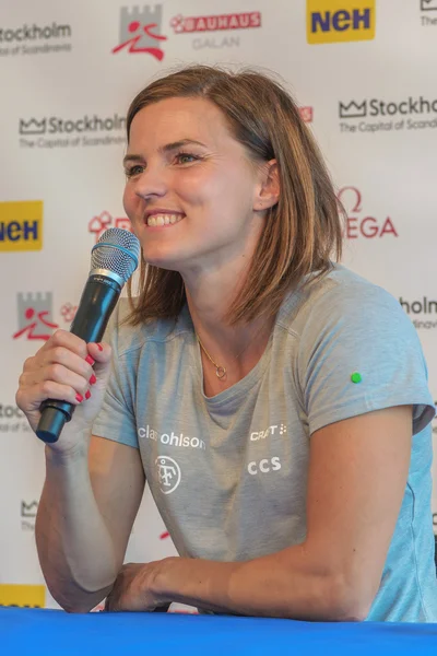 Press conferance at IAAF Diamond League in Stockholm with Susann — Stock Photo, Image