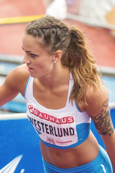 Elin Westerlund na de hindernis van de 100 meter bij de Iaaf Diamond L — Stockfoto