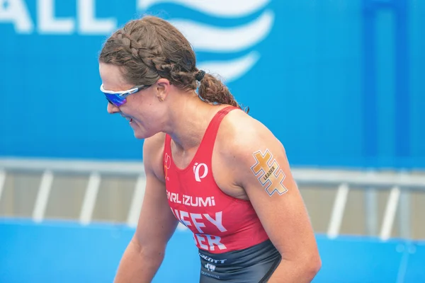 The winner Flora Duffy (BER) happy in the finish area at the Wom — Stock Photo, Image